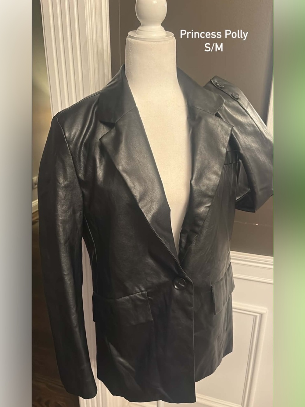 Princess Polly Black Faux Leather Blazer Jacket
